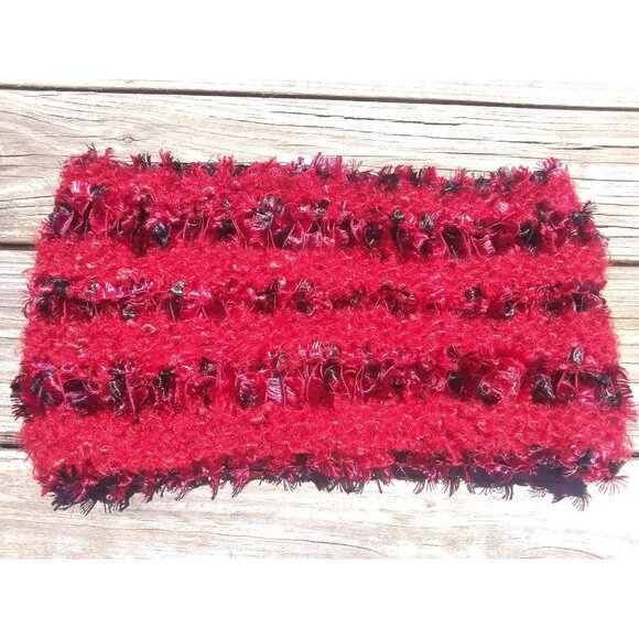 Women's Infinity Scarf Red Feather Boa Cowl Handmade Knit Fluffy Vegan OOAK - Picture 2 of 7